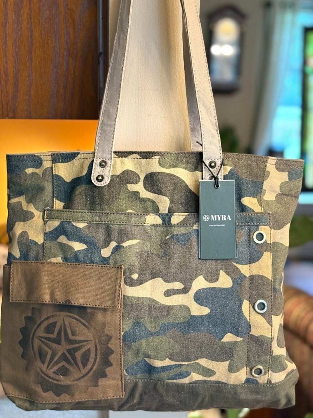 NWT Myra Bag Upcycled Canvas Camo Star Tote
